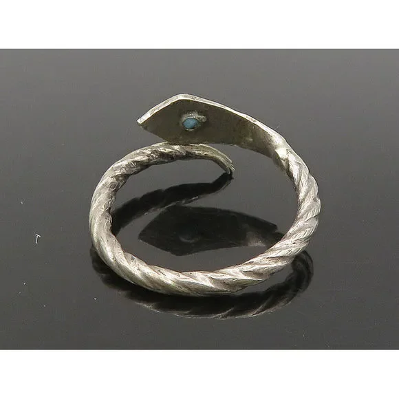 925 Silver - Vintage Petite Snake Motif Turquoise Wrap Band Ring Sz 5 - RG24131 - Picture 5 of 7